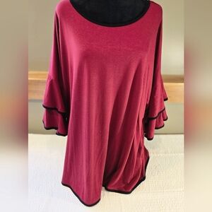 Cable & Gauge Burgundy 3X Ruffle Sleeve Top NWT